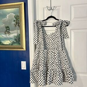 Women’s Widelia Black Gray & White Polkadot Tiered Fully Lined Mini Dress Size S